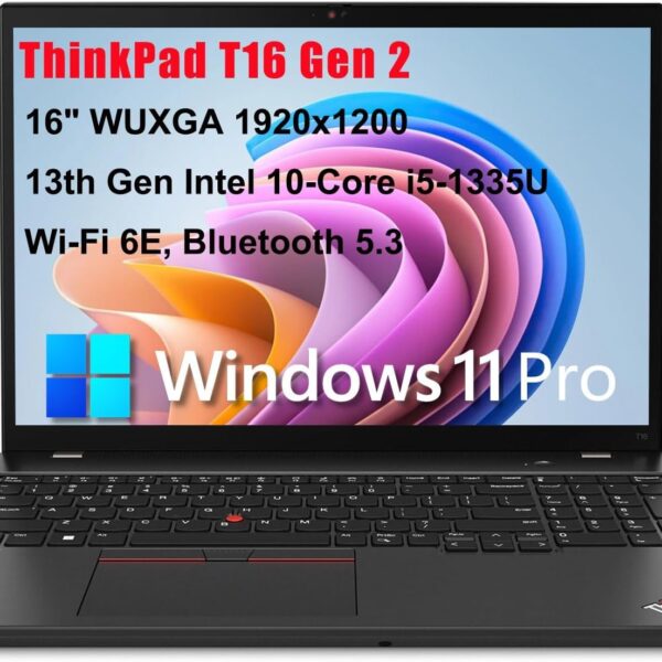 Lenovo ThinkPad T16 Gen 2 Business Laptop Computer, 16" FHD+, 13th Gen Intel 10-Core i5-1335U (Beat i7-1255U), 40GB DDR4 RAM, 2TB PCIe SSD, WiFi 6E, BT 5.3, Windows 11 Pro